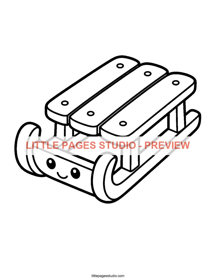 Watermarked preview of Happy Sled coloring page