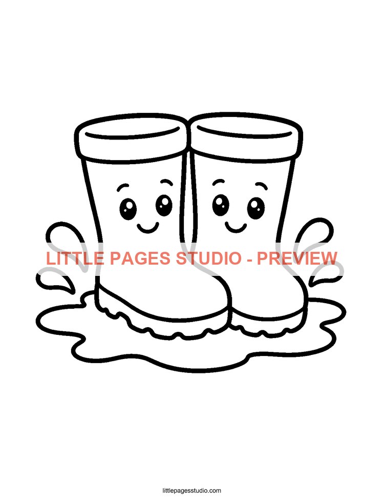 Watermarked preview of Puddle Boots coloring page