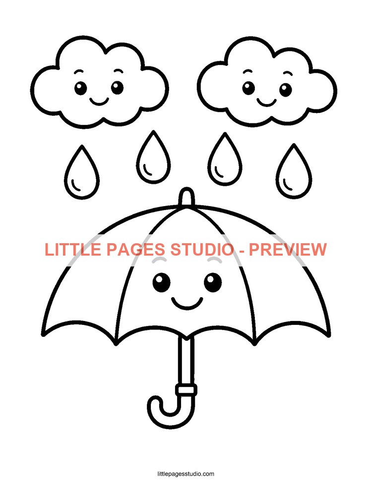 Watermarked preview of Rainy-Day Umbrella coloring page