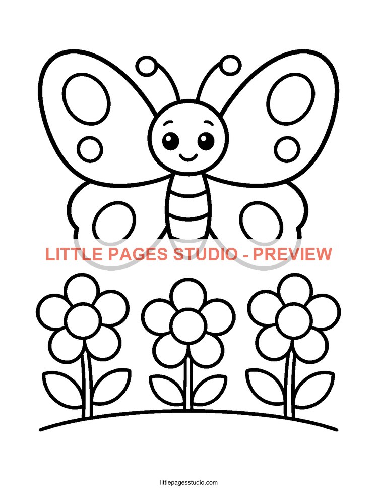 Watermarked preview of Butterfly Garden coloring page