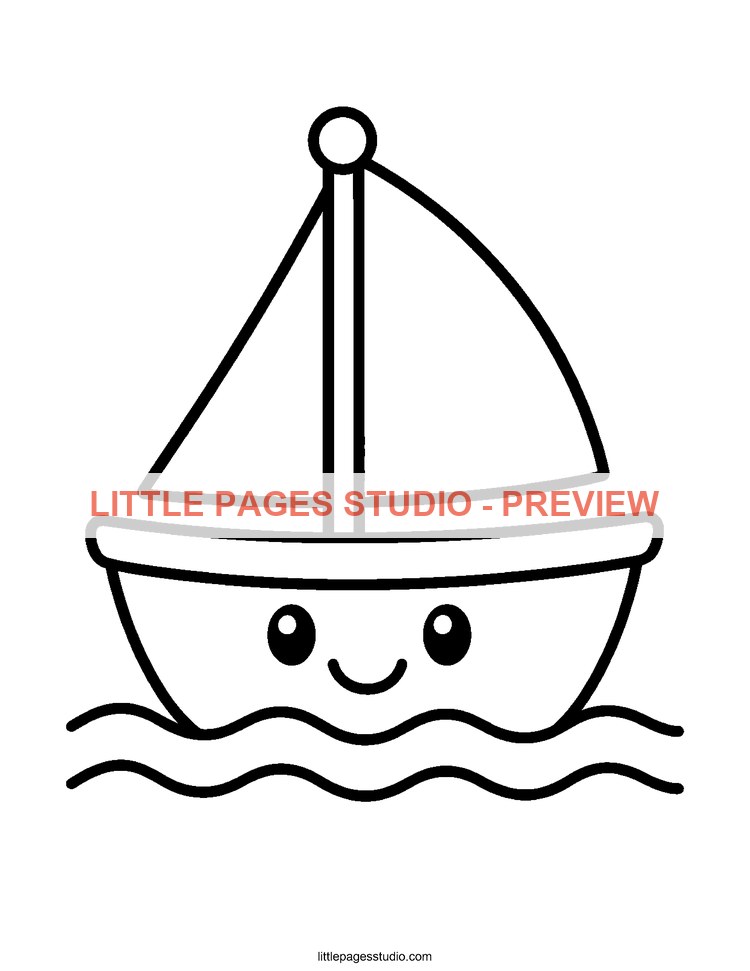 Watermarked preview of Little Sailboat coloring page