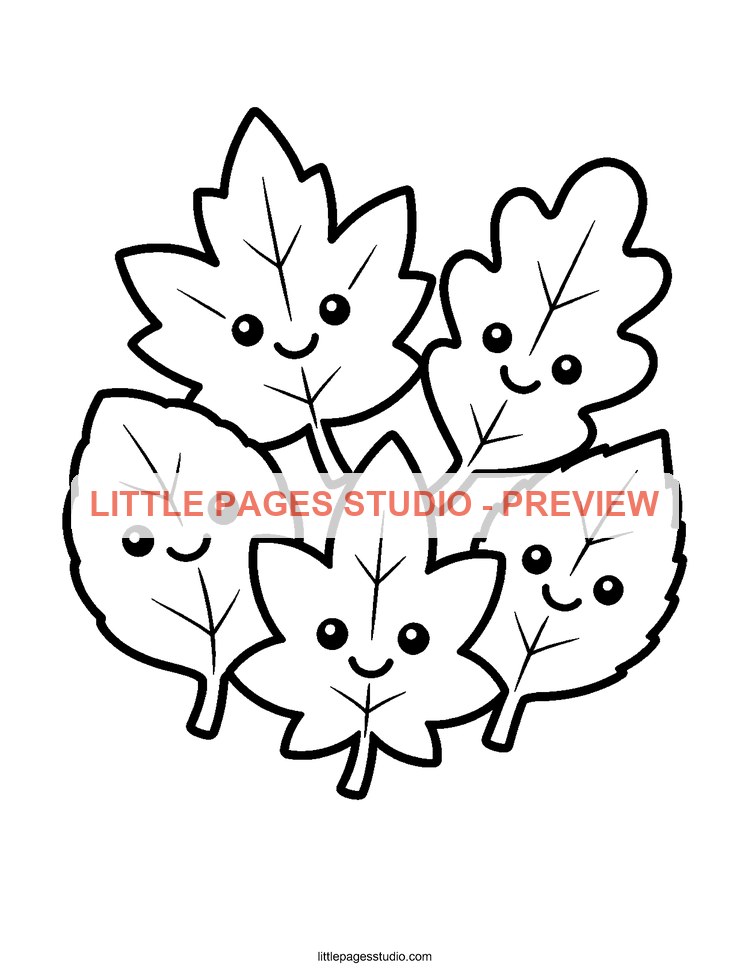 Watermarked preview of Autumn Leaves coloring page