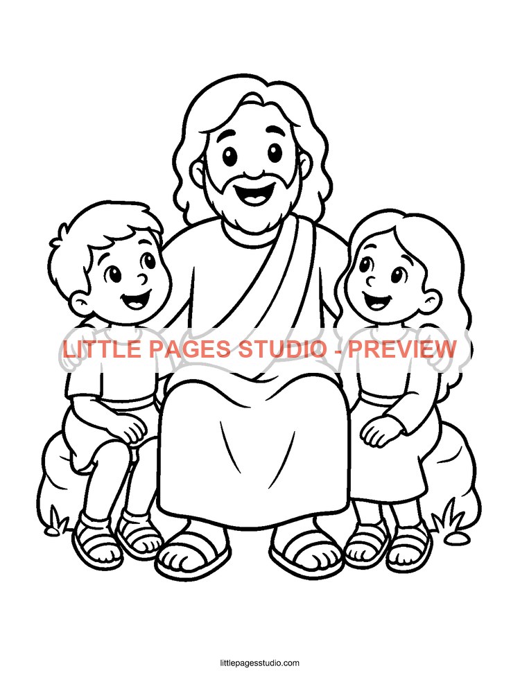 Watermarked preview of Jesus Loves Me Sunday School coloring page 2